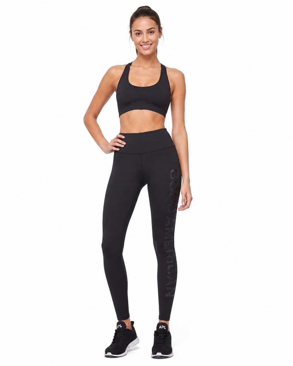 Good American Performance Classic Reflective Logo Leg High Waisted Leggings